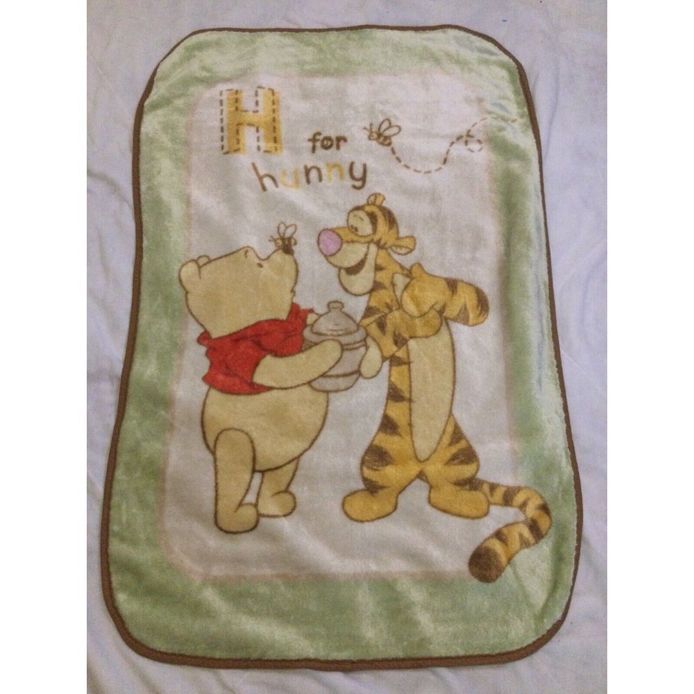 Winnie Pooh Tigger H for Hunny Luxury Plush Fleece Crib Baby Blanket Vintage‎